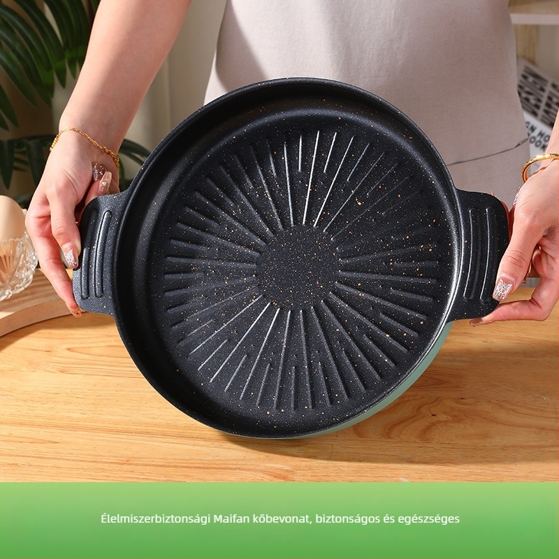 Maifan kő grill serpenyő, kör alakú, vasból, 870 g, multifunkcionális és hordozható, tapadásmentes