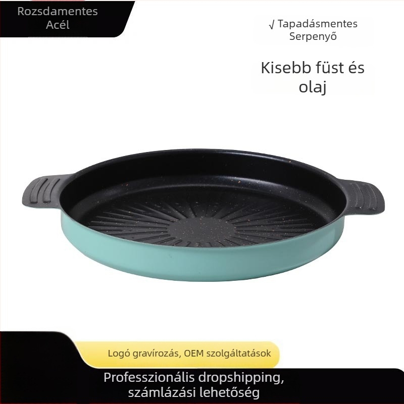 Maifan kő grill serpenyő, kör alakú, vasból, 870 g, multifunkcionális és hordozható, tapadásmentes