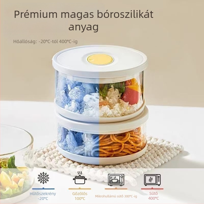 Frissítő tál: kör alakú boroszilikát üveg, légmentesen zárható, mikróbarát, 800–1000 ml