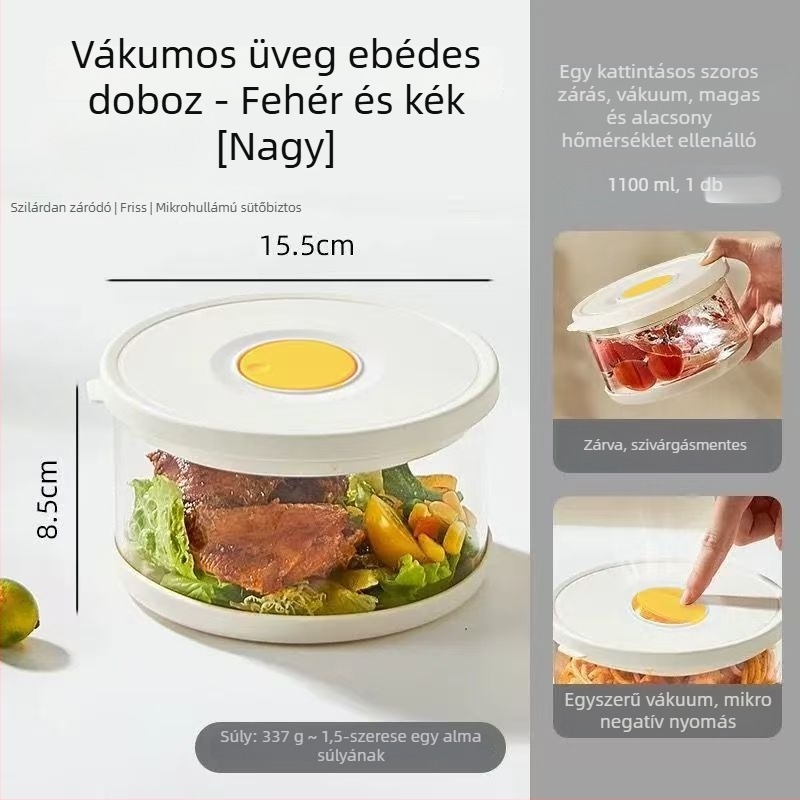 Frissítő tál: kör alakú boroszilikát üveg, légmentesen zárható, mikróbarát, 800–1000 ml