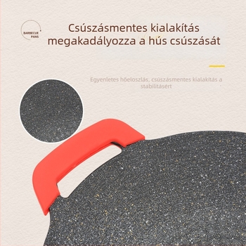 Kerek alumíniumból készült tapadásmentes grill serpenyő, hordozható és multifunkcionális