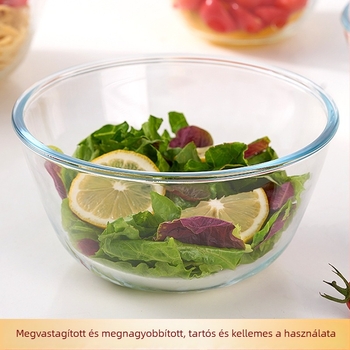 Oval alakú boroszilikát üvegből készült tál, mikróban használható, hőálló felülettel, ideális levesekhez és ételekhez