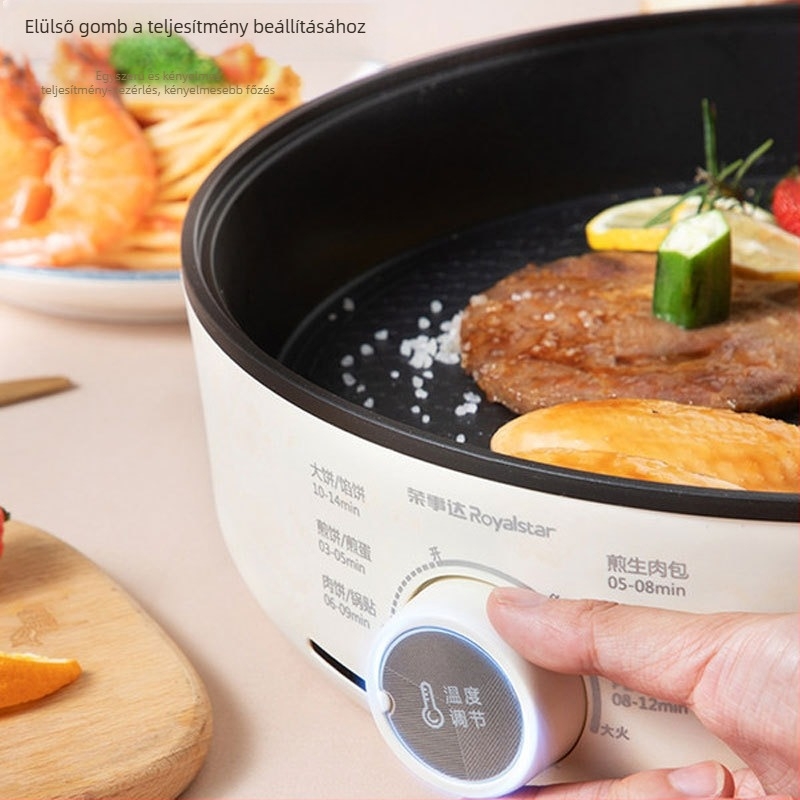 Háztartási elektromos grill serpenyő kétoldali fűtéssel, 1300 W, 220 V, tapadásmentes felület, érintéses vezérlés