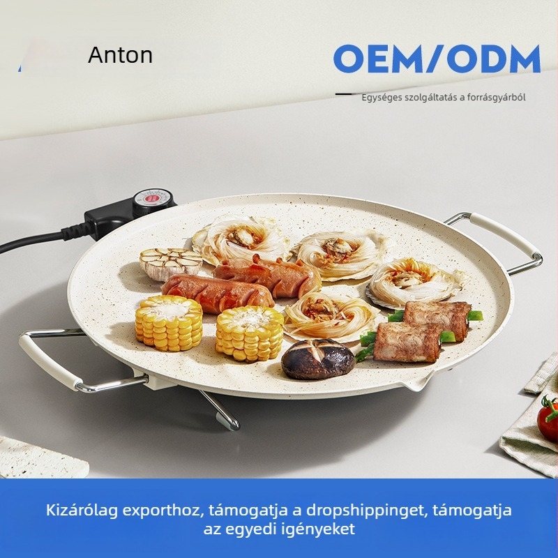 Elektromos grill serpenyő, kerek forma, Andong, rozsdamentes acél, többfunkciós, hordozható, tapadásmentes, súly 200 g