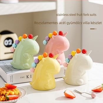 Gyümölcsvillák készlet tároló üveggel, műanyag anyag, aranyos rajzfilm-stílus, prémium minőség