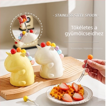 Gyümölcsvillák készlet tároló üveggel, műanyag anyag, aranyos rajzfilm-stílus, prémium minőség