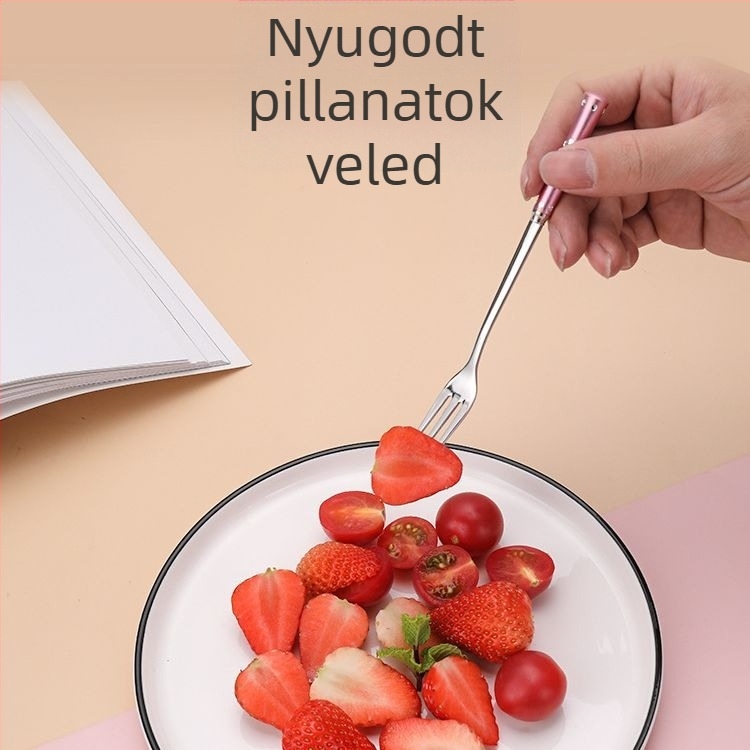 304 rozsdamentes acélból készült gyümölcs villa, kreatív stílus, virágos mintázat, logó nyomtatva, textilkerékkel polírozva