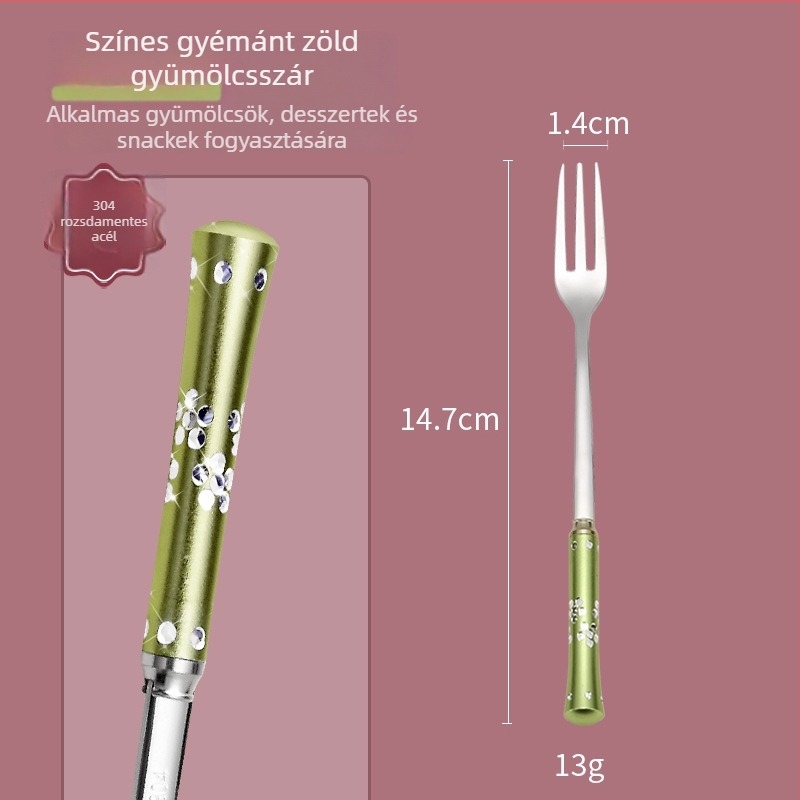 304 rozsdamentes acélból készült gyümölcs villa, kreatív stílus, virágos mintázat, logó nyomtatva, textilkerékkel polírozva