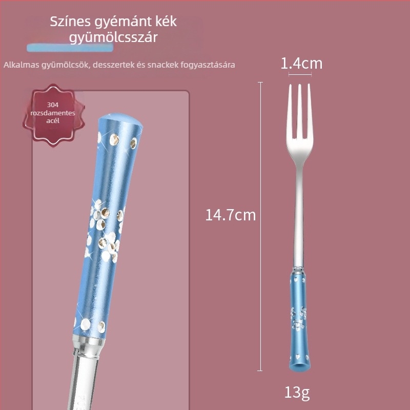 304 rozsdamentes acélból készült gyümölcs villa, kreatív stílus, virágos mintázat, logó nyomtatva, textilkerékkel polírozva