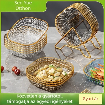 Átlátszó gyümölcstál PET műanyagból, négyszögletes forma, skandináv stílus, bronz felület, logónyomtatás, testreszabás elérhető