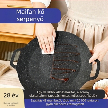 Maifan kő grill serpenyő otthoni és kereskedelmi használatra, tapadásmentes vasból, kör alakú, koreai stílusú kültéri Teppanyaki grill