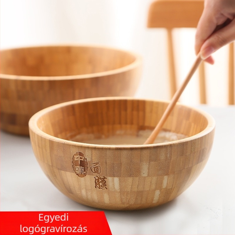 Bambusz kerek saláta- és keverőtál, modern minimalista stílus, nyomtatott logó és testreszabás