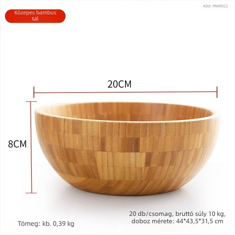 Bambusz kerek saláta- és keverőtál, modern minimalista stílus, nyomtatott logó és testreszabás
