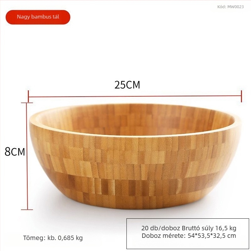 Bambusz kerek saláta- és keverőtál, modern minimalista stílus, nyomtatott logó és testreszabás