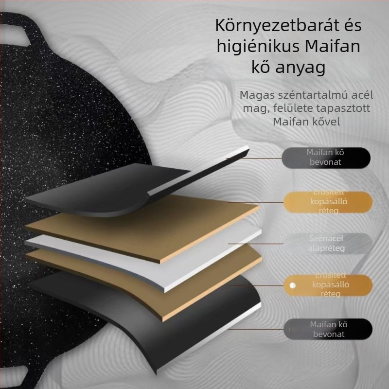 Kültéri koreai BBQ grill tál Maifan-kő kerámia felülettel, tapadásmentes, kör alakú vas tál, 1,5 kg, kompatibilis nyílt lánggal és indukciós főzővel, kemping és kereskedelmi használatra