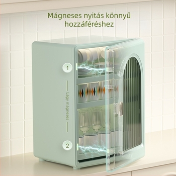 Asztali pohártartó állvány - Több rétegű pohár tároló, porvédelem és leeresztés (ABS+HIPS; Nagy kapacitás; Világos luxus dizájn)