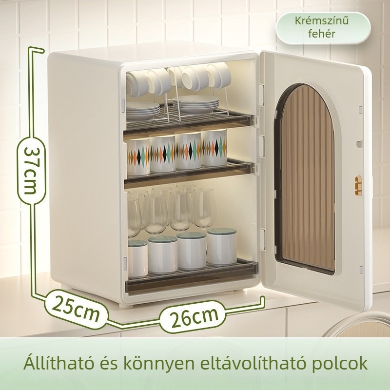Asztali pohártartó állvány - Több rétegű pohár tároló, porvédelem és leeresztés (ABS+HIPS; Nagy kapacitás; Világos luxus dizájn)