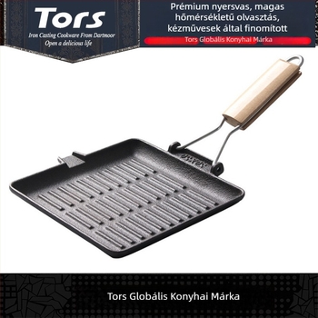 Toles öntöttvas steak serpenyő összecsukható fogantyúval, sík alj, vastított grill- és hal sütéshez, háztartási húsgrill serpenyő, nyugati stílus