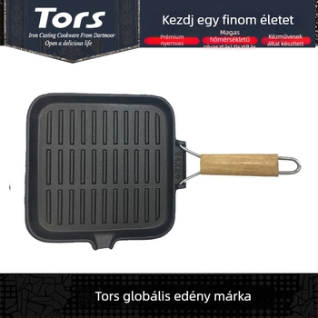 Toles öntöttvas steak serpenyő összecsukható fogantyúval, sík alj, vastított grill- és hal sütéshez, háztartási húsgrill serpenyő, nyugati stílus