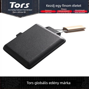 Toles öntöttvas steak serpenyő összecsukható fogantyúval, sík alj, vastított grill- és hal sütéshez, háztartási húsgrill serpenyő, nyugati stílus