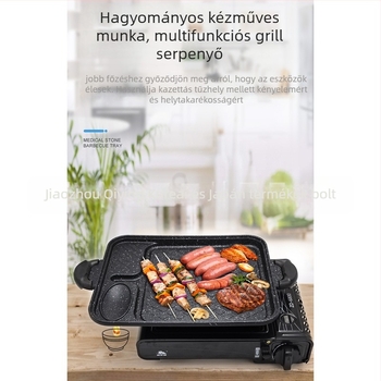 Hordozható Maifan kő Teppanyaki grillsütő, téglalap alakú, ötvözetes kivitel, 4 réteg Maifan bevonat, kompatibilis indukcióval, gáztűzhellyel és kerámia főzőfelülettel