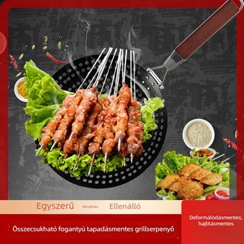 Rozsdamentes acélból készült kerek grillstálca, elektroplatált, összecsukható, hordozható, súly 0,61