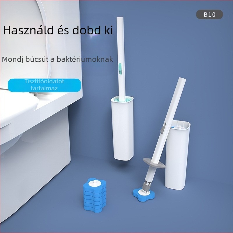 Egyszer használatos toalettkefe, falra szerelhető kivitel, cserélhető fej a mély tisztításhoz
