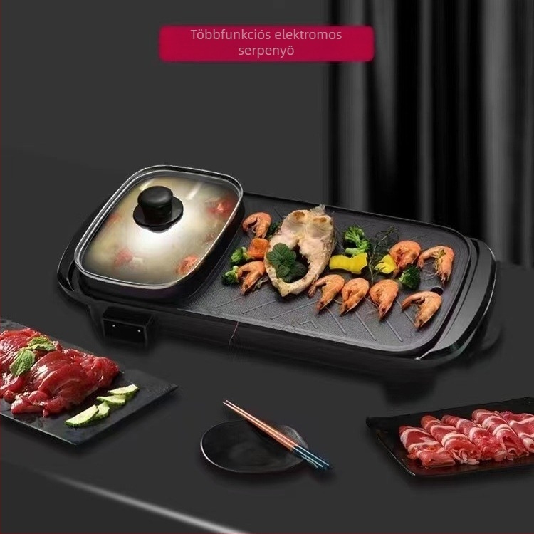 Családi elektromos Shabu-főző és sütőedény, alumínium-ötvözet, pirítás és grillezés, 1360W, 220V, 4-5 adag