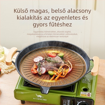 Kültéri tapadásmentes indukciós főzőlap koreai Maifan kővel, kazettás tűzhely és grill serpenyő hús, szalonna, kolbász és hal grillezéséhez