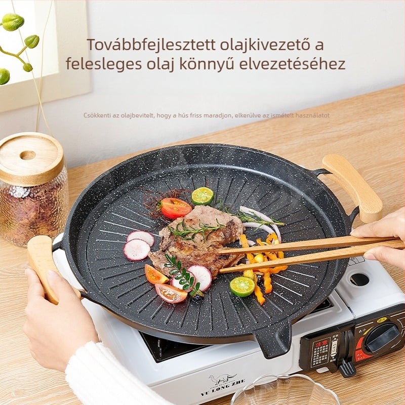 Kültéri tapadásmentes indukciós főzőlap koreai Maifan kővel, kazettás tűzhely és grill serpenyő hús, szalonna, kolbász és hal grillezéséhez