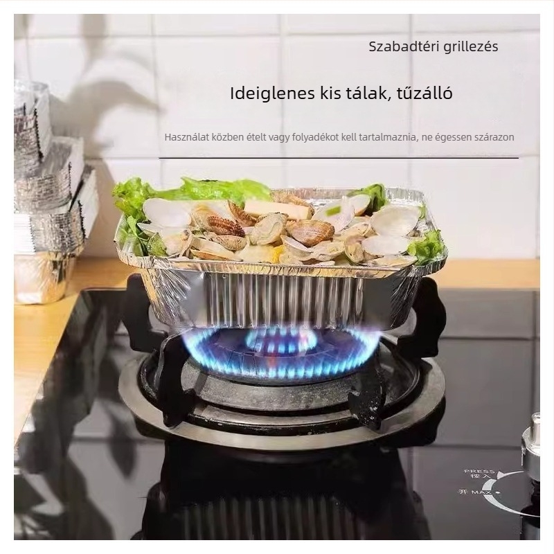 Agyi grill tál alumíniumfóliából Enoki gombával és kagylóval – 550 ml alumíniumfóliás ebédes doboz, vas BBQ eszköz