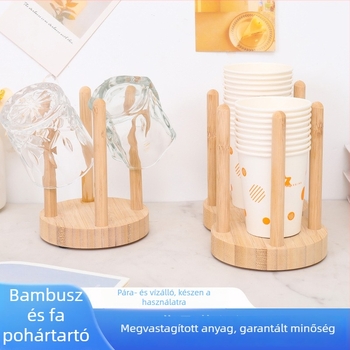 Fából készült pohártartó, modern minimalist design, beépített tartó, egyszer használatos papírpoharakhoz