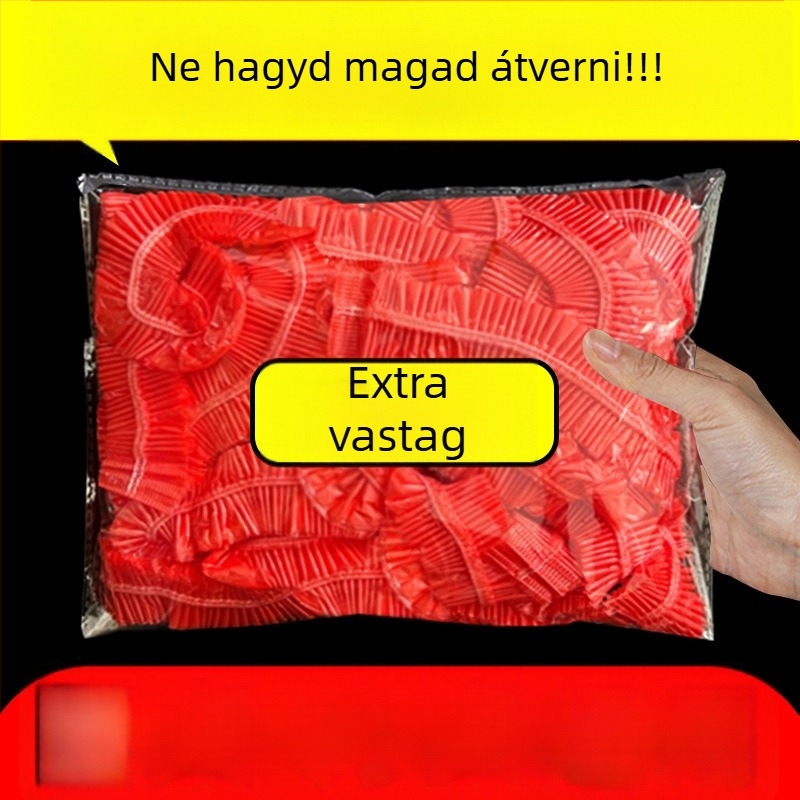 Egyszer használatos asztalterítő elasztikus húzózsinórral, vastagabb, olaj- és vízálló, piros, kör alakú, újév és esküvőkre, nem igényel mosást