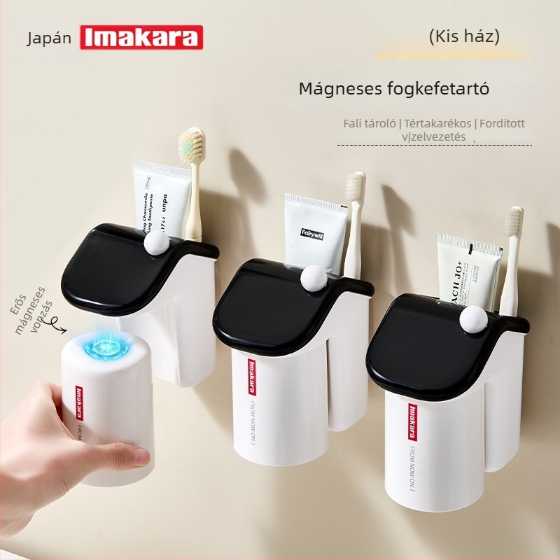 Fali mágneses fogkefés és fogkrém tartó – csepegésmentes, ABS anyag, modern minimalista stílus, 1 réteg
