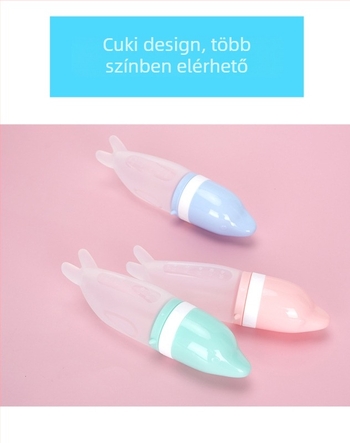 Baba etető kanál, szilikonból készült nyomó etető kanál, harapós, élelmiszer-minőségű, születéstől