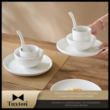 Porcelán étkészlet szállodák és éttermek számára | Tuxton, modern minimaliststílus, underglaze color bevonat, mikróban használható, testreszabható