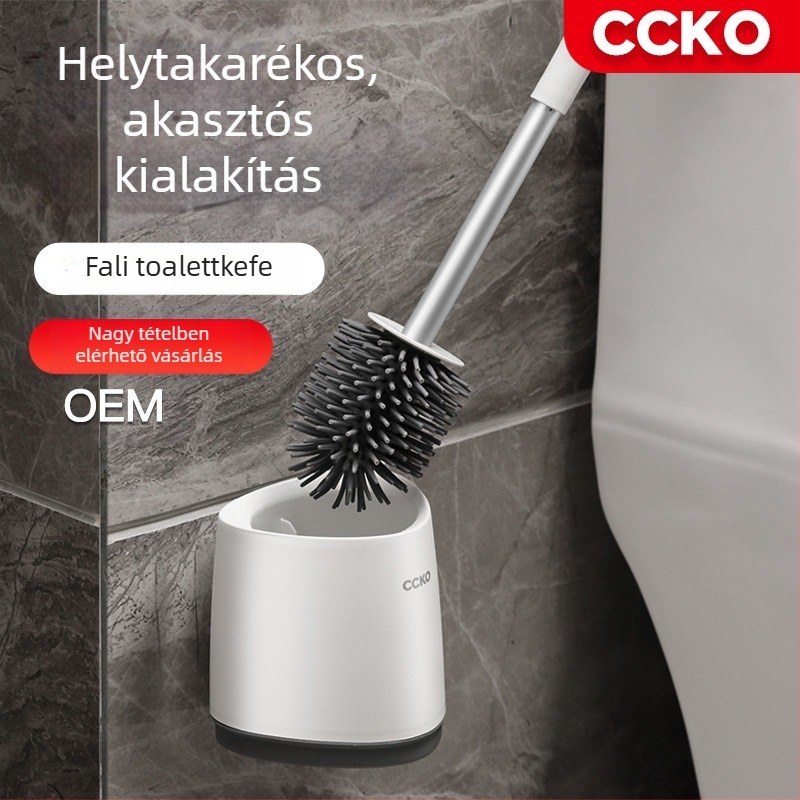 CCKO falra szerelhető WC-kefe készlet, fúrás nélküli telepítés, strapabíró műanyag kivitel, alapos tisztítás