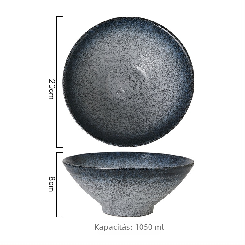 Kerámiából készült ramen tál, kerek alak, mikrohullámú sütőben használható, alá-glazúr felület, testreszabható
