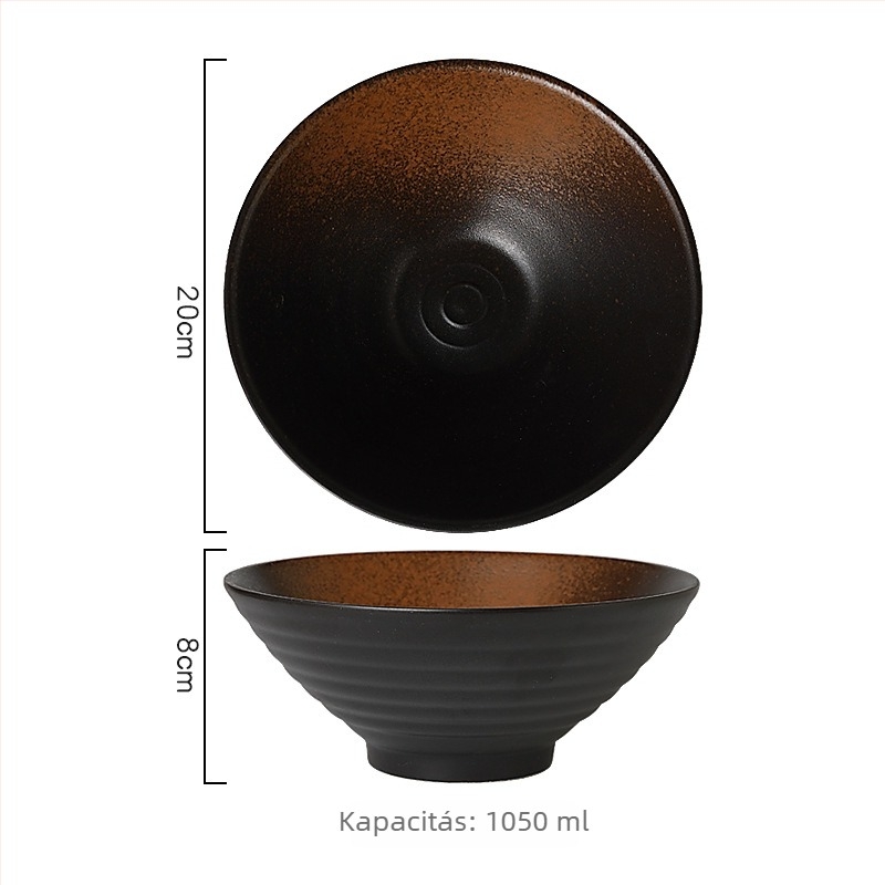 Kerámiából készült ramen tál, kerek alak, mikrohullámú sütőben használható, alá-glazúr felület, testreszabható