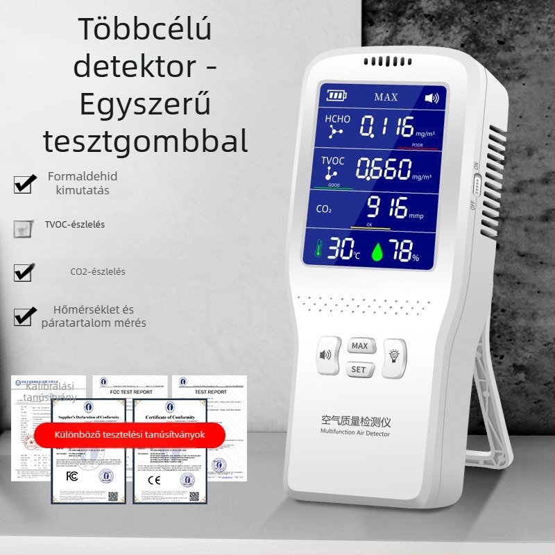 Hordozható infravörös CO2 levegőminőség-detektor formaldehid és szén-dioxid mérésére, belső hőmérséklet-higrométerrel, modell 090, tartomány 0-9.999, pontosság 0,001