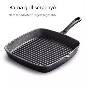 Öntöttvas steak serpenyő bordázott felülettel, sík aljzattal, tapadásmentes, indukciós kompatibilis