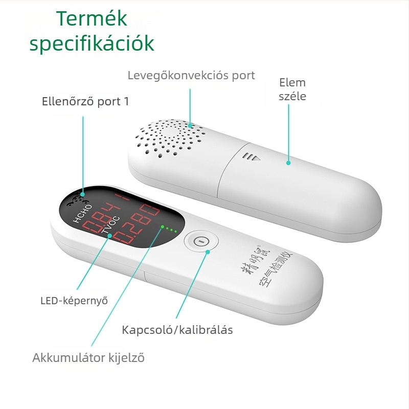 JMS-11 belső formaldehid detektor otthoni használatra — belső formaldehid mérés, tartomány 2.888㎡, pontosság 0.001, méretek 133×43×24mm