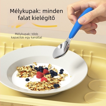 Gyerekeknek evőeszközök – villa és kanál, 304 rozsdamentes acél, hordozható, 12 hónaptól, 1 készlet, aranyos, friss stílus