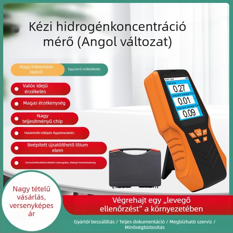 DM68R kézi radon koncentráció detektor — valós idejű mérés, rövid és hosszú távú átlagok, mérési tartomány 0–270 pCi/L, pontosság 0.01 pCi/L, USB tápegység