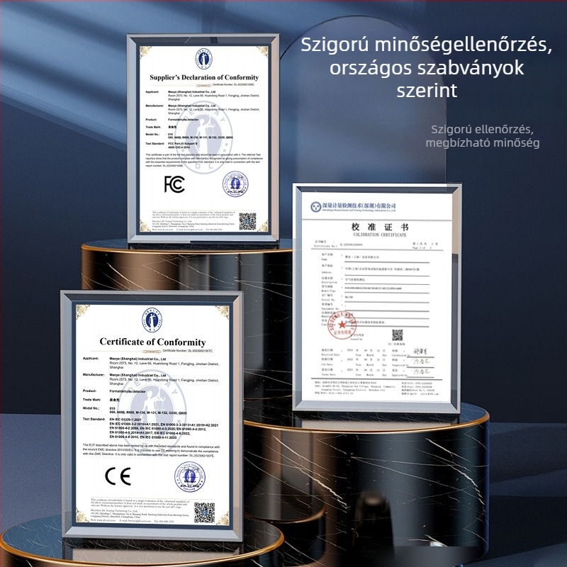 Formaldehid-detektor – Otthoni, kiváló pontosságú beltéri levegőminőség mérő, modell B600, tartomány 0-2.888, pontosság 0.001, méri formaldehidet, TVOC-t, CO2-t és PM2.5-öt, újratölthető
