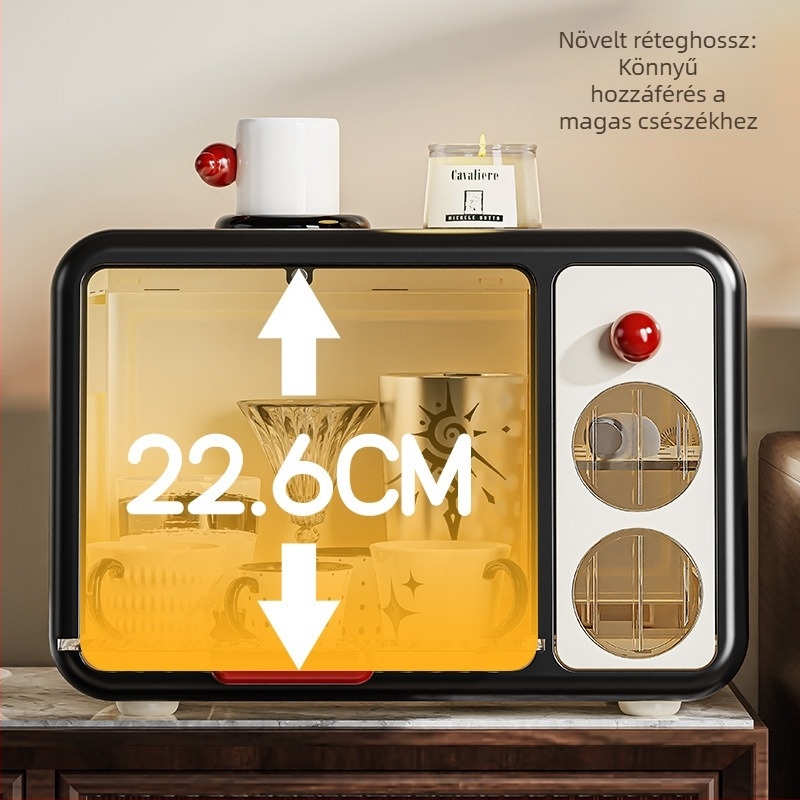 Asztali pohártartó, dupla rétegű leeresztő tálcával, műanyagból, retro stílusú