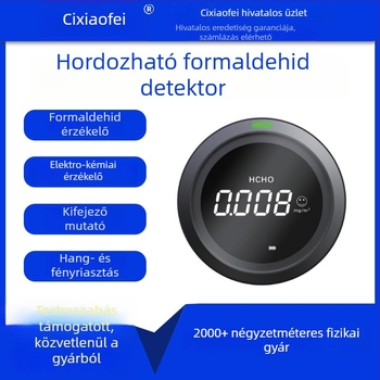 Hordozható levegőminőség-detektor, Test Xiaofei PTH-1 modell, -10–40 °C hőmérséklet-tartomány, 0,001 mg/m³ pontosság, akkumulátoros működés