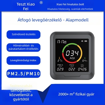 PTH-9A Belső/Külső levegőminőség-érzékelő: PM2.5, PM10, CO2; 40 m2 kiterjedés; pontosság 0.01; Type-C tápegység