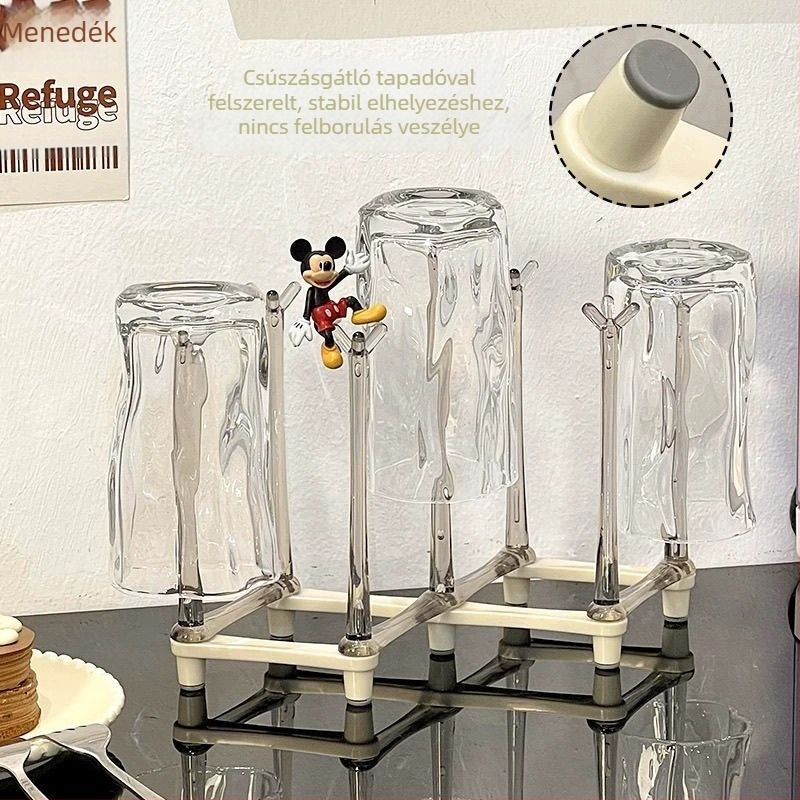 Szabályozható, teleszkópos pohártartó felülről lecsöpögtető rendszerrel üveg poharakhoz