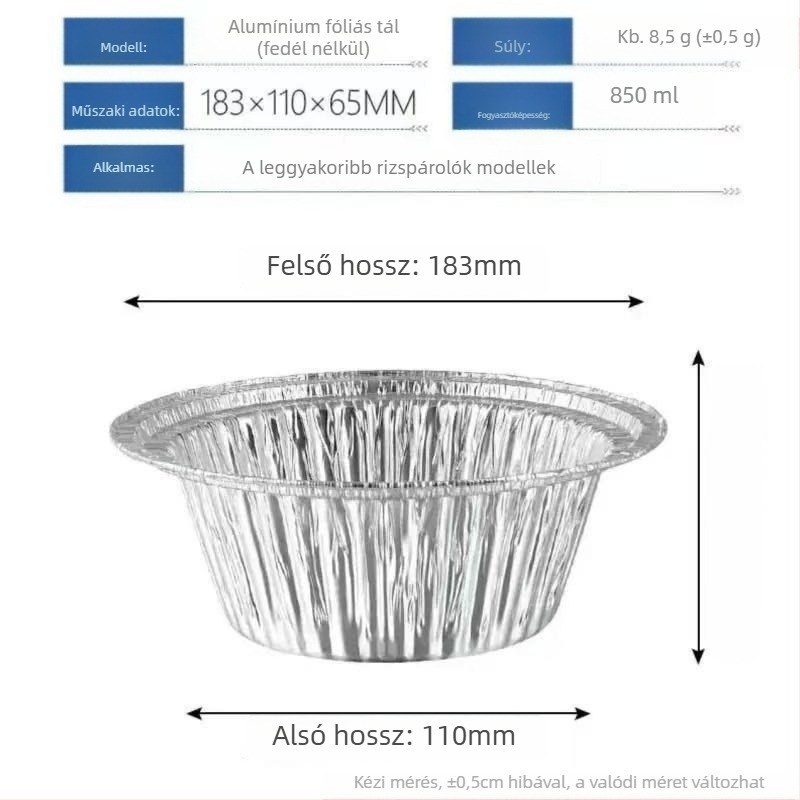 Egyszer használatos kerek alumíniumfólia tál fedővel – nem mikrohullámú sütőben használható, 1000 darabos készlet, logónyomás lehetséges, testreszabható